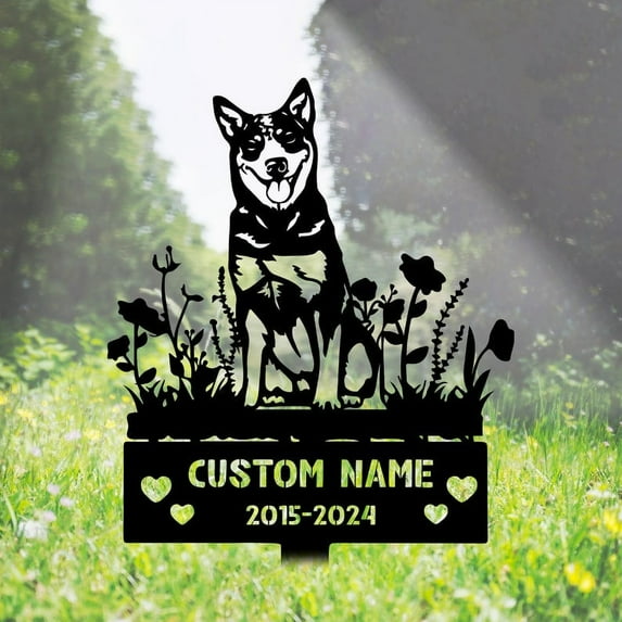 Handmadetneonsign Australian Cattle Dog Memorial Metal With Stake, Australian Cattle Dog Metal Name Sign Stake, Dog Metal Stake Decor 45072