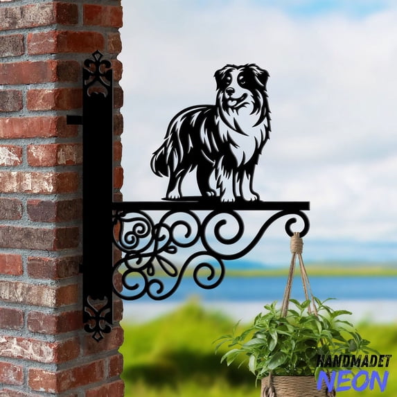 Handmadetneonsign Australian Shepherd Hanging Bracket, Dog Hanging Basket, Hanging Bracket For Garden 042373