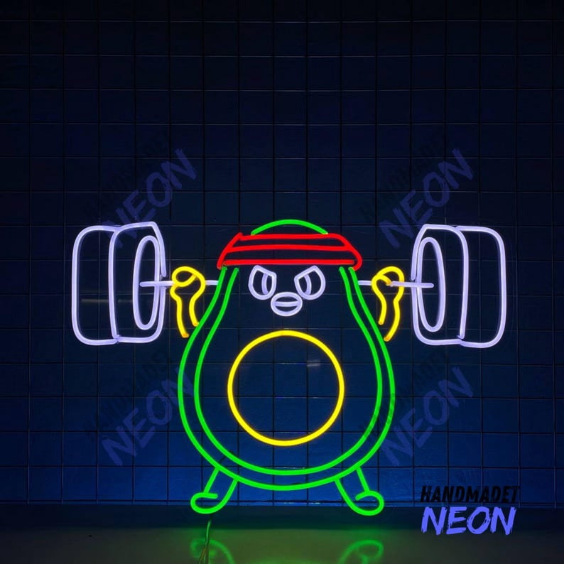 Neon Weight Handmadetneonsign Avocado Lifting The Weight Neon Sign, Weightlifting ...