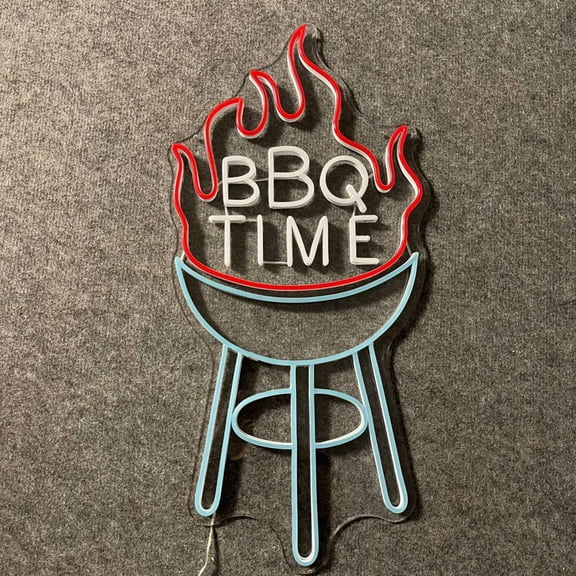 Handmadetneonsign BBQ Time Neon Sign, Barbecue Open Wall Art Decor, Signboard for BBQ Restaurant Wall Decor