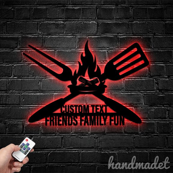 Handmadetneonsign Backyard BBQ Metal Wall Art Light, Grill BBQ Metal Sign Wall Decor, Restaurant Metal Decor 59406