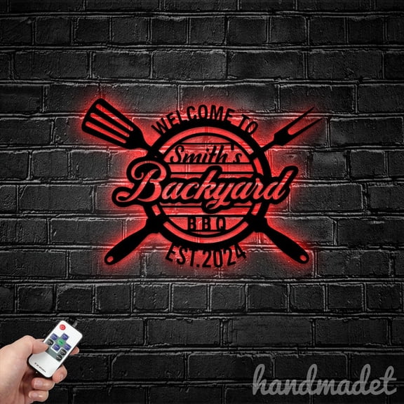 Handmadetneonsign Backyard BBQ Metal Wall Art Light, Welcome BBQ Metal Sign Wall Decor, BBQ Metal Decor 50805