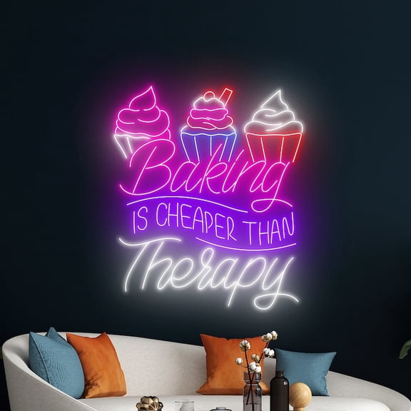 Handmadetneonsign Bakery Is Cheaper Than Therapy Neon Sign, Cupcake Wall Decor, Bakery Wall Decor
