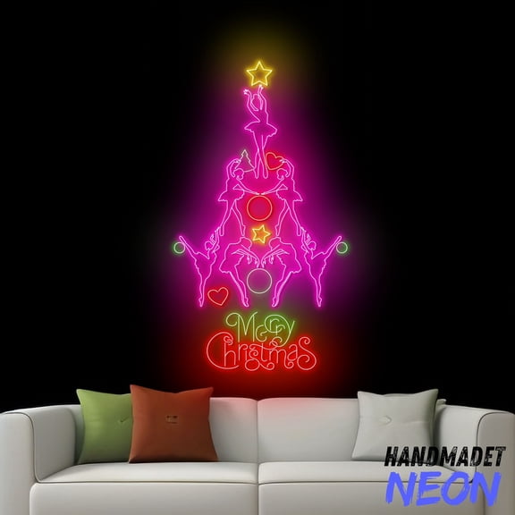 Handmadetneonsign Ballerina Christmas Tree Neon Sign, Ballet Led Sign, Merry Christmas Home Wall Decor 74301