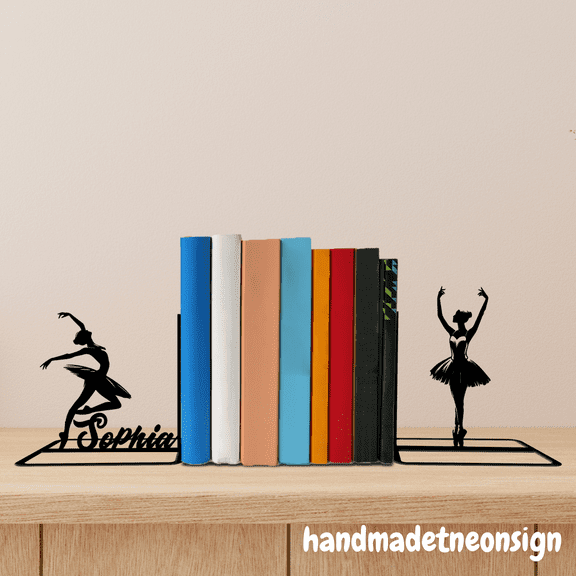 Handmadetneonsign Ballerina Metal Bookends Bulldog Dancer Name Bookend, Ballet Table Bookshelf Decor 039785