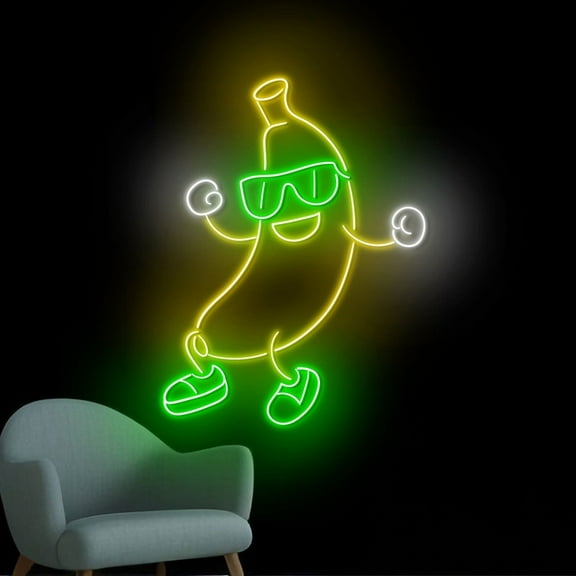 Handmadetneonsign Banana Dancing Neon Sign, Banana Sunglasses Wall Art Decor, Home Wall Decor 52228