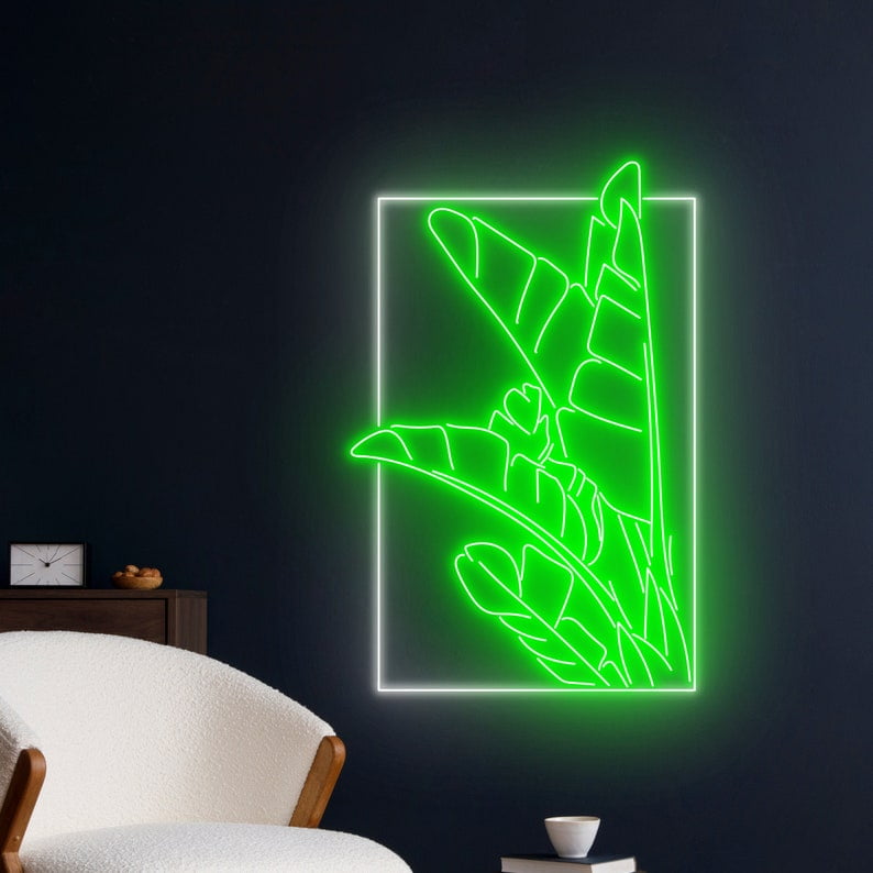 Handmadetneonsign Banana Leaf Wall Art, Banana Tropical Leaf Wall Decor