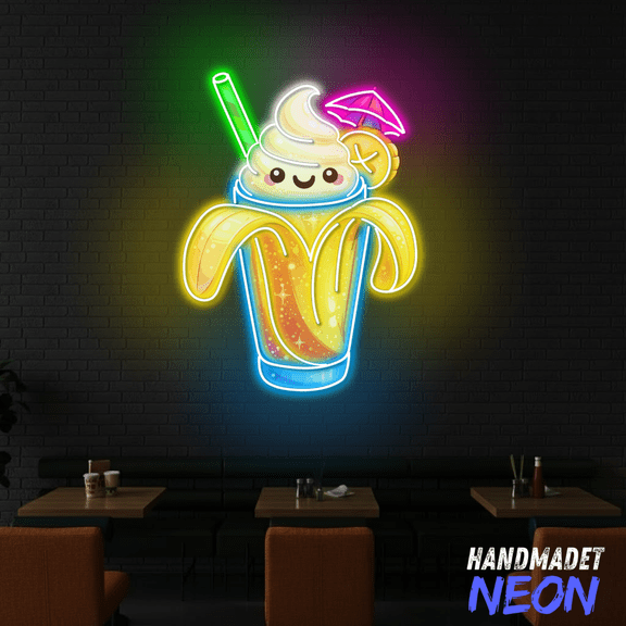 Handmadetneonsign Banana Smoothie Neon Sign, Smoothie Led Light, Juice Bar Decor
