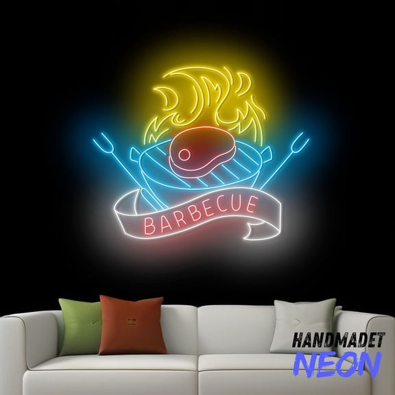 Handmadetneonsign Barbecue Neon Sign, BBQ Led Sign, Hot Grill Steak Wall Art, BBQ Party Home Wall Decor 77655