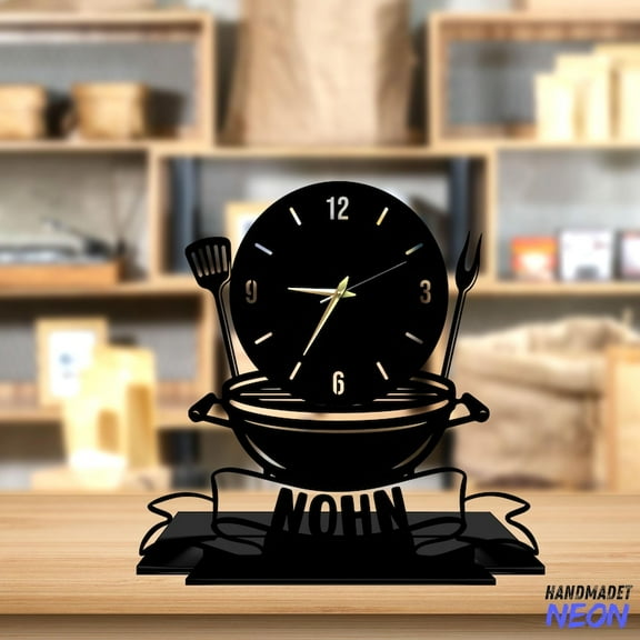 Handmadetneonsign Barbecue Tabletop Metal Clock, BBQ Grill Desktop Clock, Clock Home Decor 93278