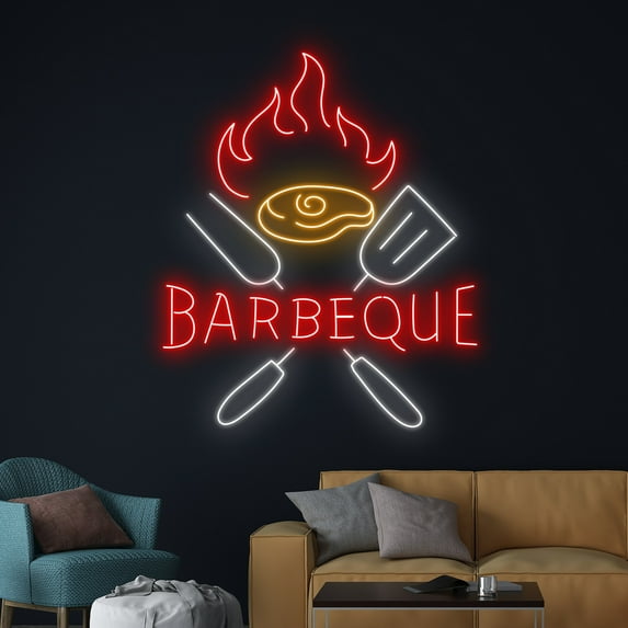 Handmadetneonsign Barbeque Time Neon Light, BBQ Neon Sign, Barbecue Led Light, Grill Led Sign, Fire