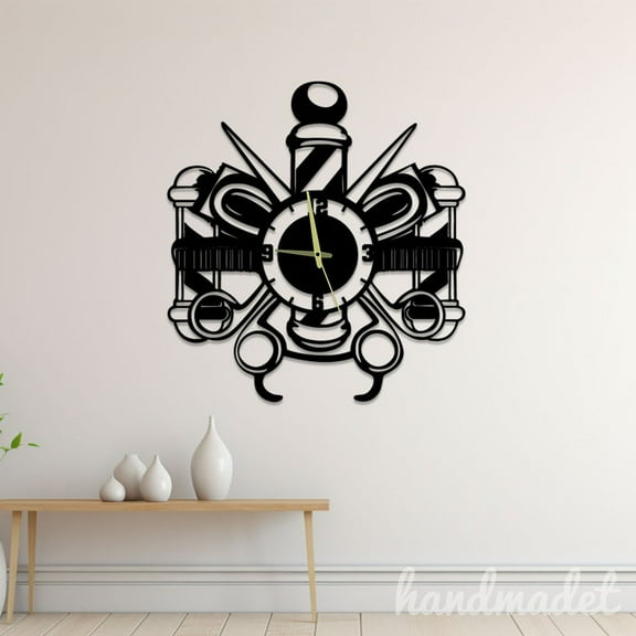 Handmadetneonsign Barber Wall Clock Unique, Barber Round Wall Clock, Text Oversize Wall Clock 61030