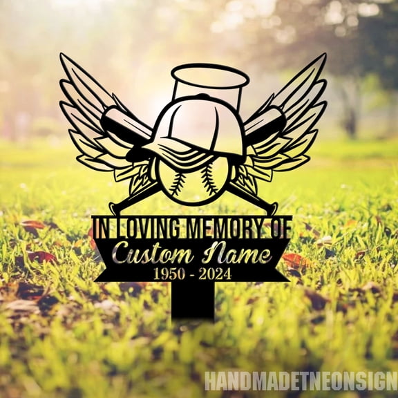 Handmadetneonsign Baseball Memorial Metal Stake, Baseball Memorial Garden Stake, Yard Stake Outdoor Decor 90710