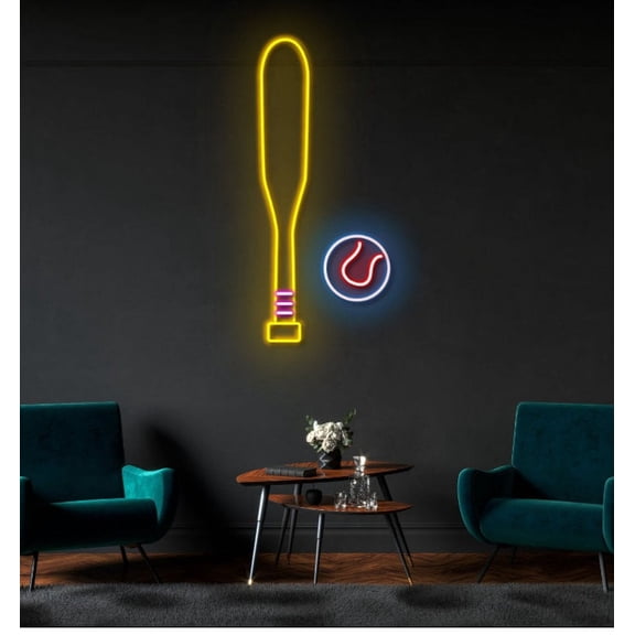 Handmadetneonsign Baseball bat neon sign, baseball bat led neon light, custom baseball decor led sign, Wall Décor