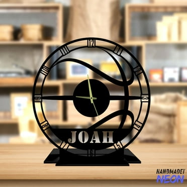 Handmadetneonsign Basketball Ball Tabletop Metal Clock, Basketball Player Desktop Clock, Sport Clock Home Decor 75785