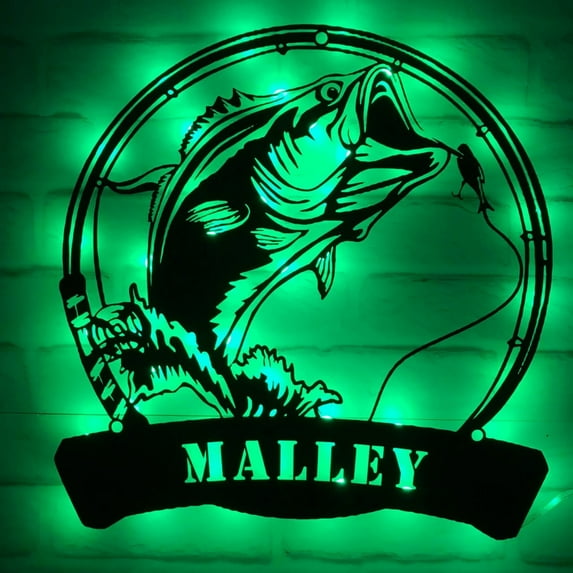 Handmadetneonsign Bass Fishing Wall Art Light, Bass Fishing Metal Sign Wall Decor, Fisherman Metal Decor