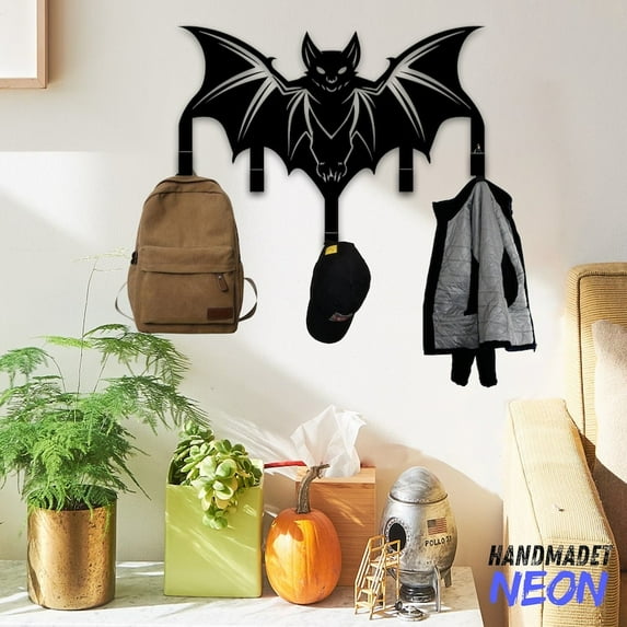 Handmadetneonsign Bat Coat Rack Wall Hanger, Bat Metal Wall Hooks, Bat Keys Holder Home Decor 74710