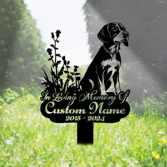 Handmadetneonsign Beagle Memorial Metal With Stake, Beagle Dog Metal Name Sign Stake, Dog Metal Stake Decor