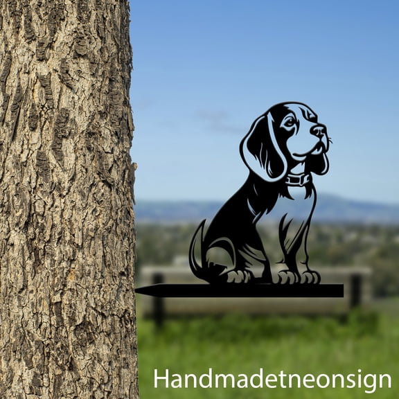 Handmadetneonsign Beagle Puppy On Branch Metal Tree Stake, Dog Garden Tree Stake, Dog Metal Tree 68448