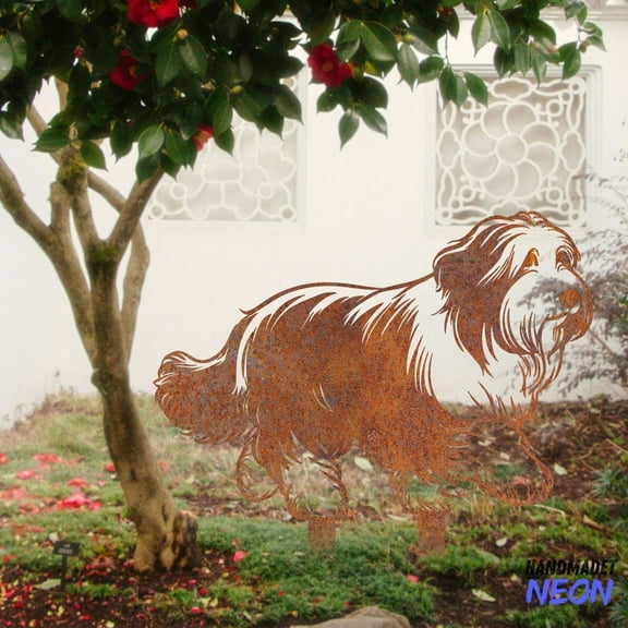 Handmadetneonsign Bearded Collie Rusty Metal Stake, Dog Garden Stake, Dog Yard Outdoor Stake Decor 046760