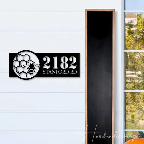 Handmadetneonsign Bee Hive House Number Metal Wall Art LED Light - Personalized Sign Home Decor 44518