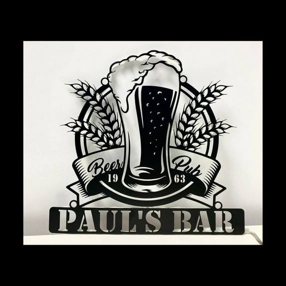 Handmadetneonsign Beer Barley Metal Wall Art Light, Beer Barley Metal Sign Wall Decor, Glass Of Beer Metal Decor