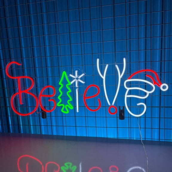 Handmadetneonsign Believe Neon Sign, Lighted Believe Wall Art Decor, Christmas Led Sign, Home Wall Decor