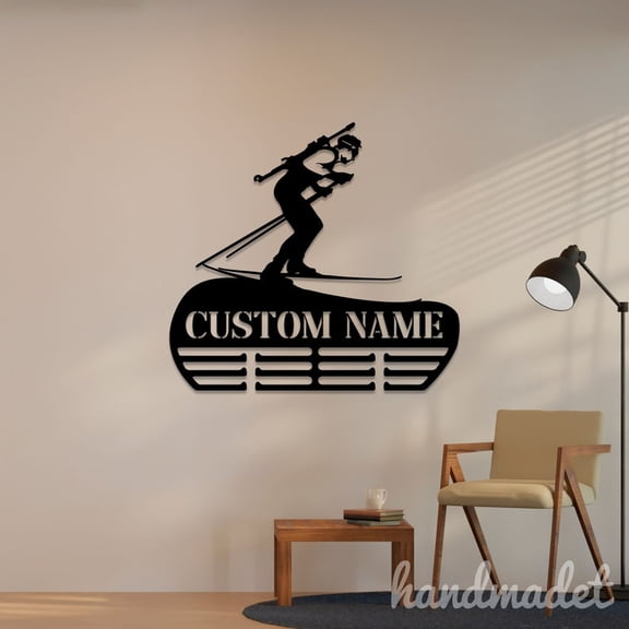 Handmadetneonsign Biathlon Medal Hanger Metal Wall Art Light, Biathlon Player Name Metal Sign Wall Decor, Sport Metal Decor 47141