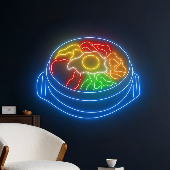 Handmadetneonsign Bibimbap Neon Sign, Bibimbap Wall Art Decor, Bibimbap Korea Restaurant Wall Decor
