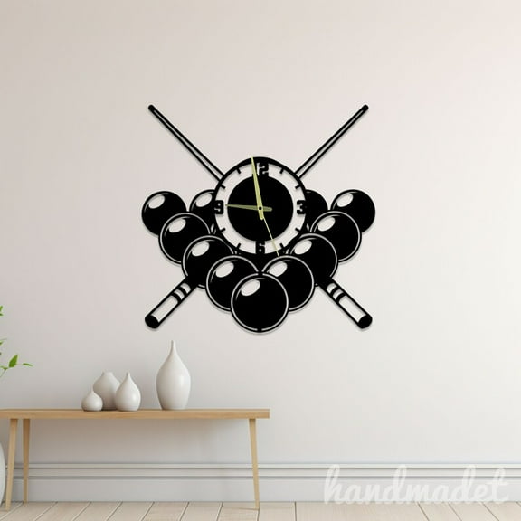 Handmadetneonsign Billiard Wall Clock Unique, Billiard Round Wall Clock, Text Oversize Wall Clock 61042
