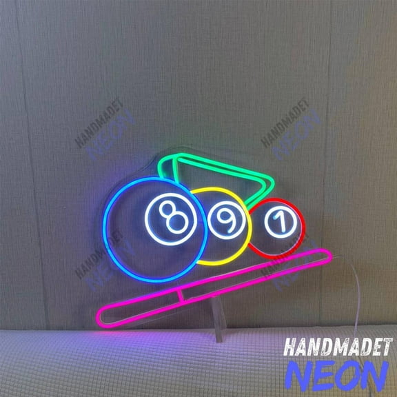 Handmadetneonsign Billiards Ball Neon Sign, Pool Hall LED Sign For Club