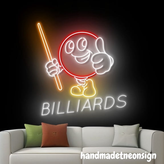 Handmadetneonsign Billiards Gives A Thumbs Up Neon Sign, Billiard Ball Wall Art, Pool Hall Wall Decor 038831
