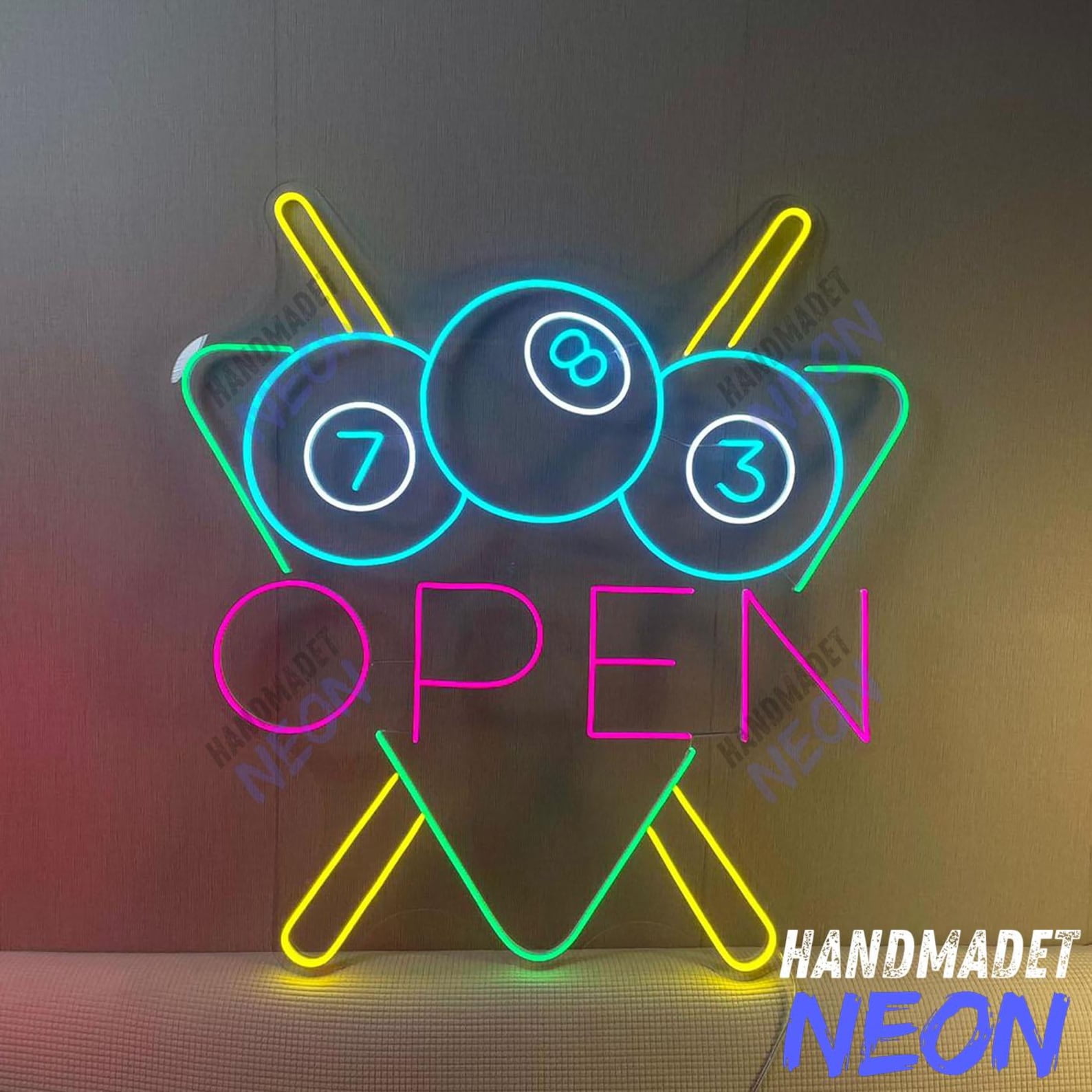Handmadetneonsign Billiards Open Neon Sign, Billiards LED Wall Light ...