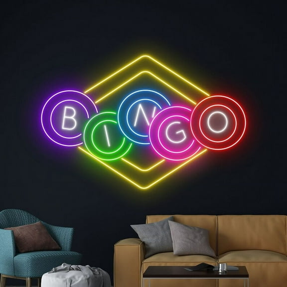 Handmadetneonsign Bingo Game Neon Sign, Bingo Player Wall Art Decor, Casino Gaming Room Wall Decor
