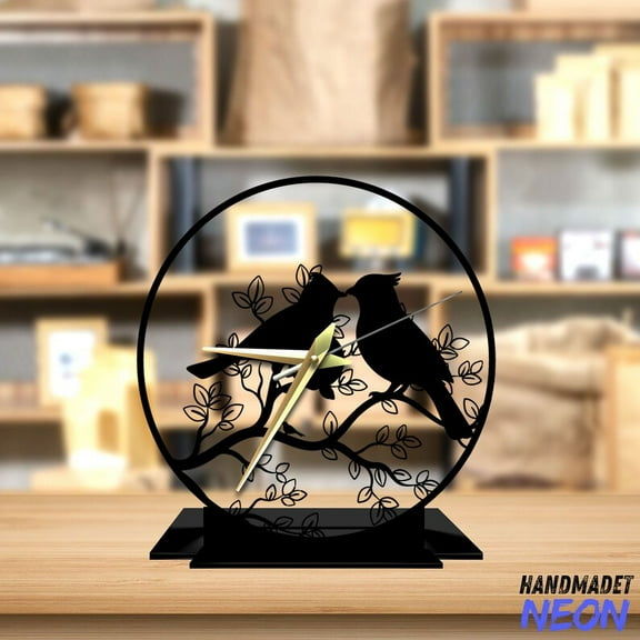 Handmadetneonsign Bird On Branch Tabletop Metal Clock, Bird Desktop Clock, Animal Clock Home Decor 047368