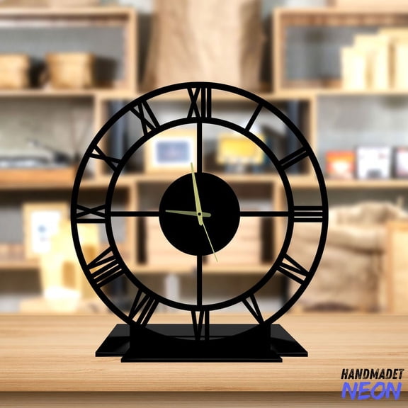 Handmadetneonsign Black Tabletop Metal Clock, Classic Desktop Clock, Roman Numeral Clock Home Decor 75815