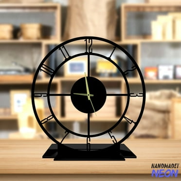 Handmadetneonsign Black Tabletop Metal Clock, Classic Desktop Clock, Unique Clock Home Decor 75743