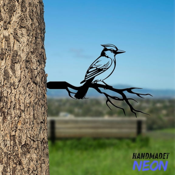 Handmadetneonsign Blue Jay Bird On Branch Metal Tree Stake, Bird Garden Tree Stake, Metal Tree Art Decor 042881