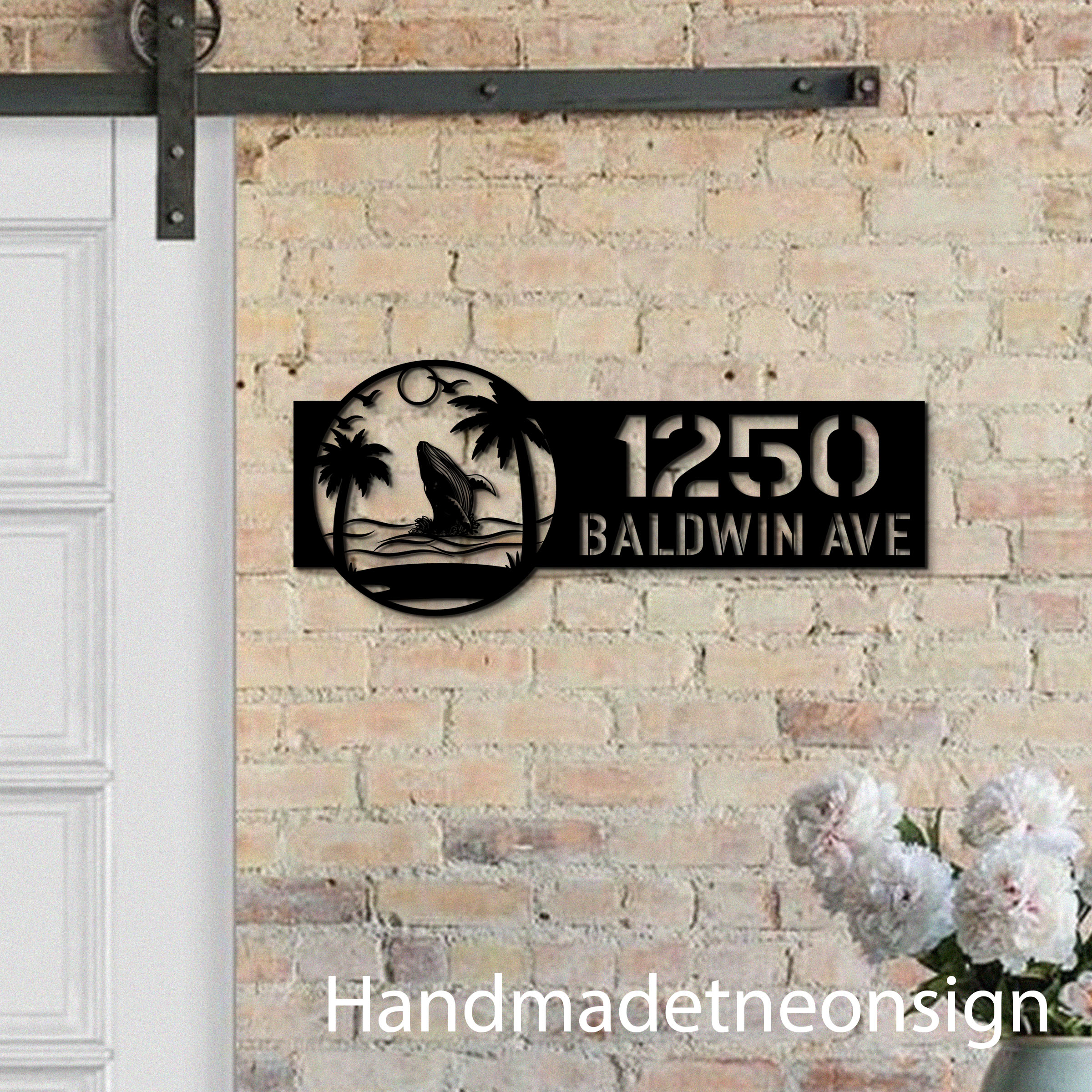 Handmadetneonsign Blue Whale House Number, Whale Home Address Metal, Beach House Address Sign 64511