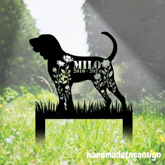Handmadetneonsign Bluetick Coonhound Memorial Stake, Dog Metal Stakes, Dog Grave Garden Yard Stake 040217