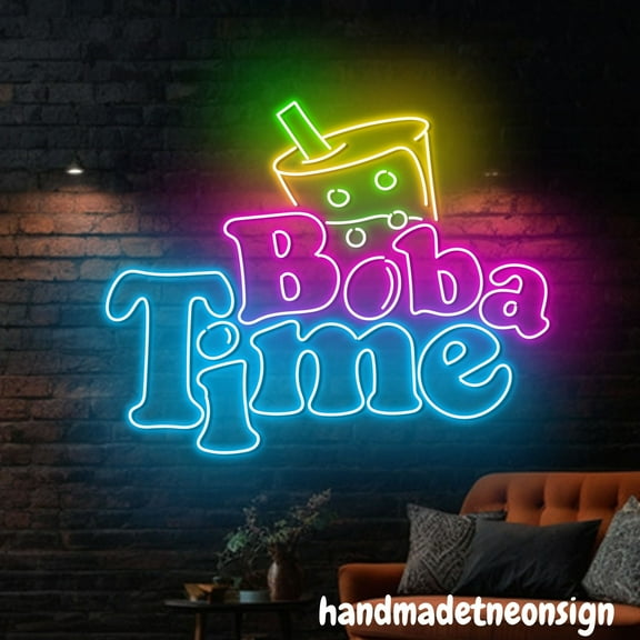 Handmadetneonsign Boba Time Neon Sign, Bubble Tea Led Light, Milk Tea Wall Decor, Coffee Wall Decor 71052