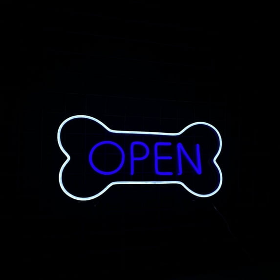 Handmadetneonsign Bone Dog Open Neon Sign, Dog Bone Wall Art Decor, Home Pet Spa Wall Decor