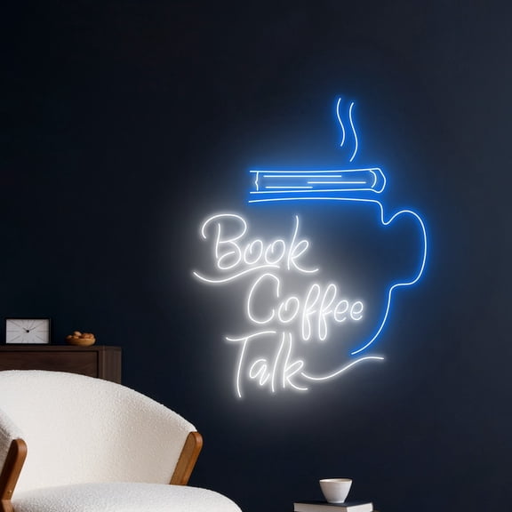 Handmadetneonsign Book Coffee Talk Neon Light, Book Coffee Led Sign, Book Neon Sign, Book Lovers