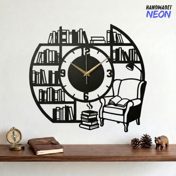 Handmadetneonsign Book Lover Metal Wall Clock, Library Wall Decor, Reading Nook Sign