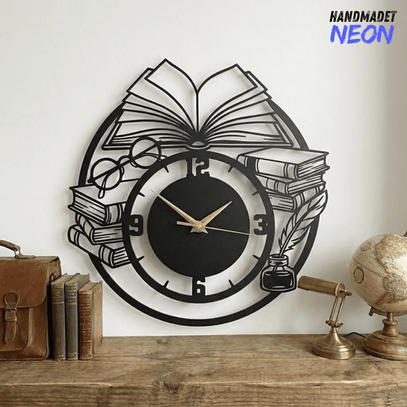 Handmadetneonsign Book Metal Wall Clock, Librarian Gift, Reading Room Decor