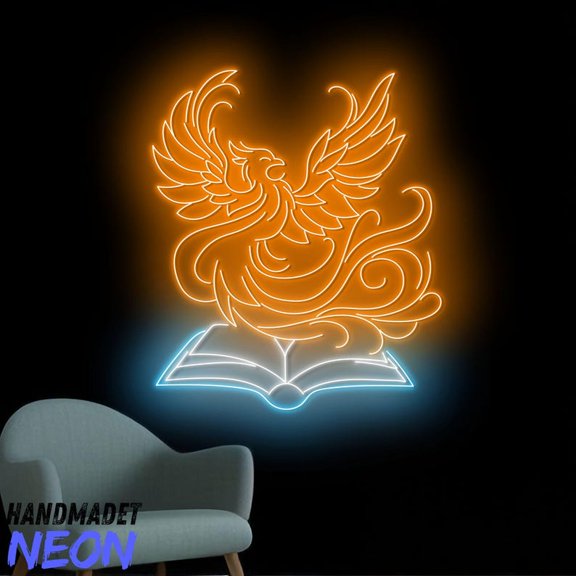 Handmadetneonsign Book With Phoenix Neon Sign, Phoenix Book Led Light, Book Lover Wall Art 94835