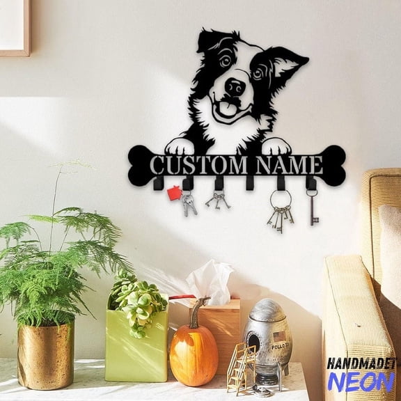 Handmadetneonsign Border Collie Coat Rack Wall Hanger, Dog Metal Wall Hooks, Border Collie Keys Holder Home Decor 82874