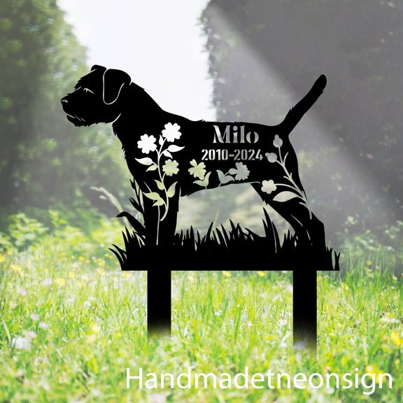 Handmadetneonsign Border Terrier Dog Metal With Stake, Dog Metal Name Sign Stake, Dog Metal Stake Decor 66577