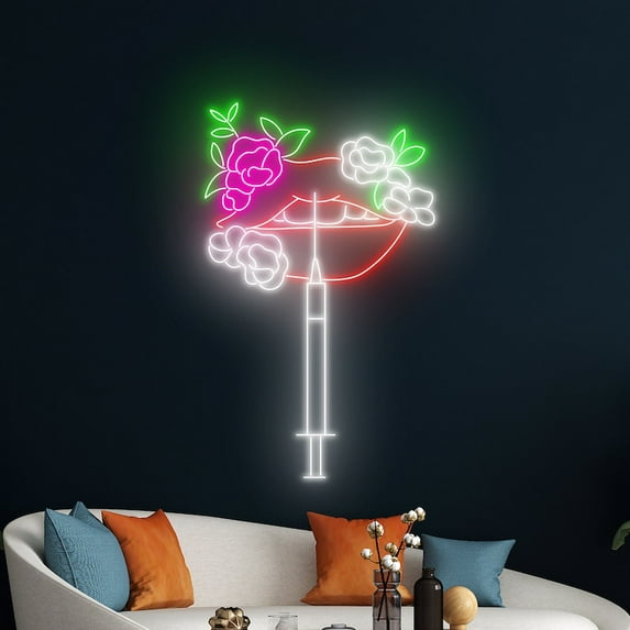 Handmadetneonsign Botox Neon Sign, Botox Filler Led Sign, Lips Girl Flower Led Lights, Botox Decor