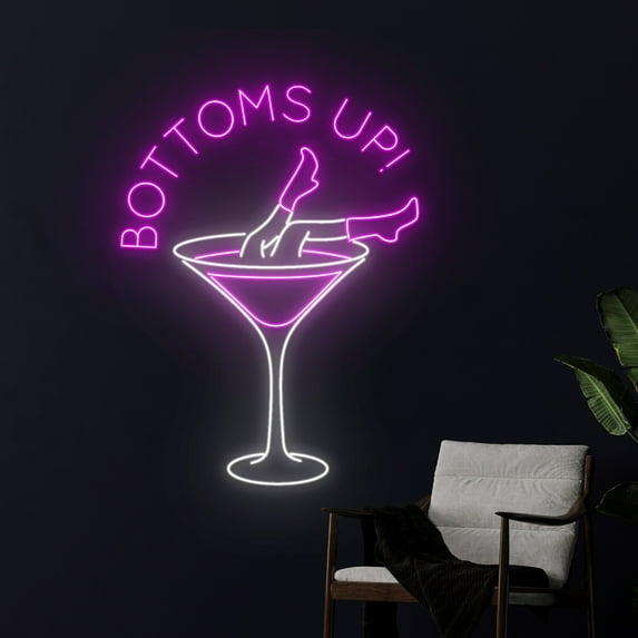 Handmadetneonsign Bottoms Up Cowgirl Boots Martini Led Sign, Bottoms Up Cowboy Boots Martini Neon